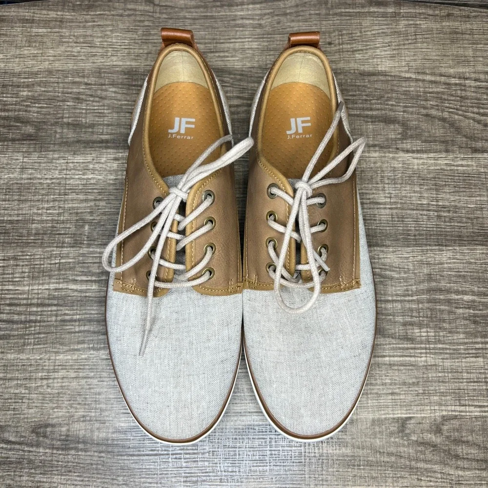 J Ferrar Mens Clutch‎ Oxford Dress Shoes Size 8.5 Tan Canvas Leather Old Money